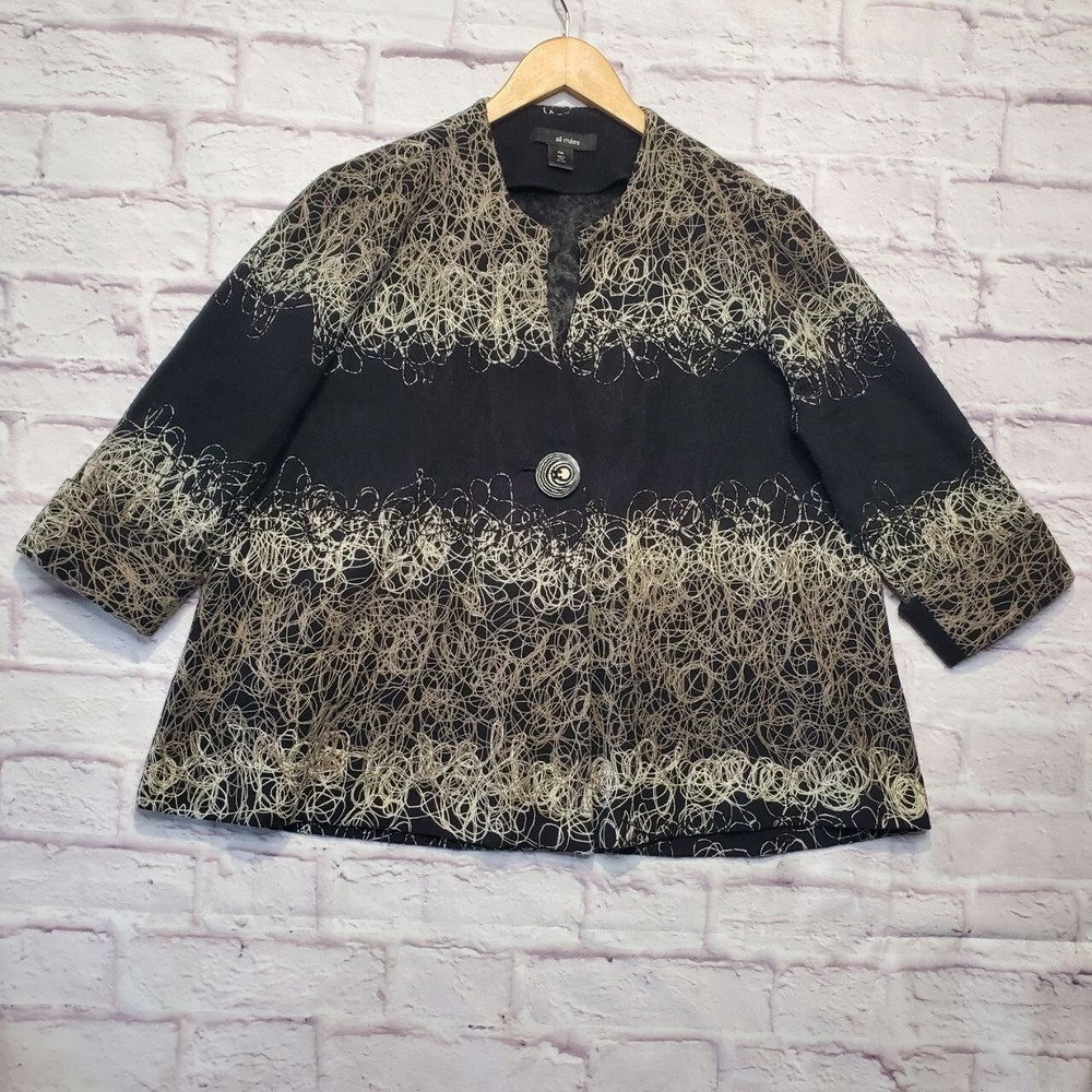 Ali Miles String Art to Wear Big Button Blazer Jacket‎ Cardigan Womens PXL Black